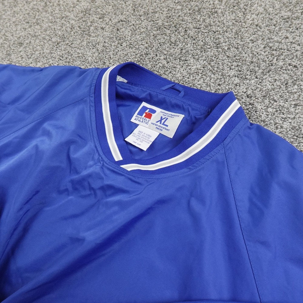 VTG Russell Athletic Jacket Mens XL Blue Blank Pullover Windbreaker Bomber 90s